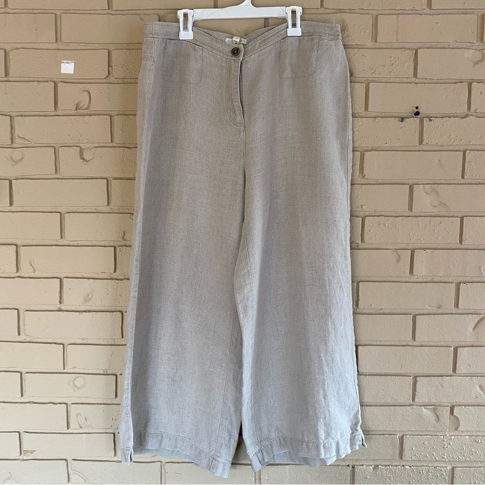 Eileen Fisher Organic Linen Wide Leg Crop Pants Lagenlook Quiet Luxury Boho 10